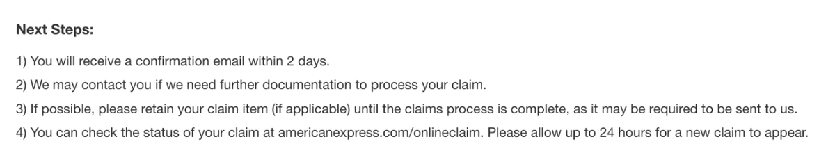 Amex Claim Next Steps