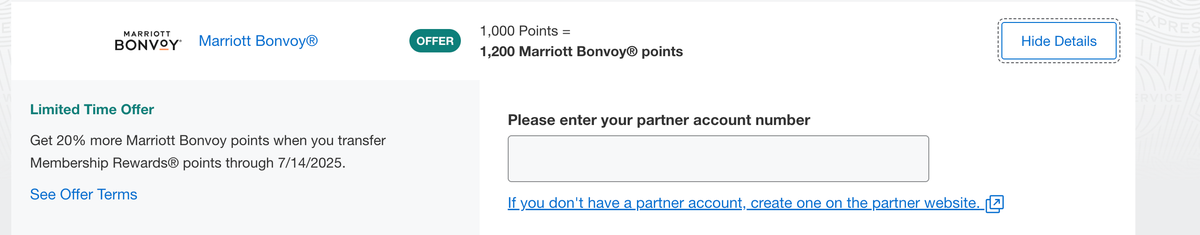 Amex Marriott trasnfer bonus