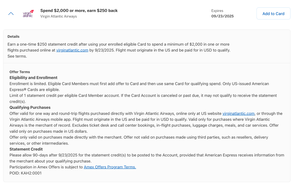 Amex Offer Virgin Atlantic July 2025