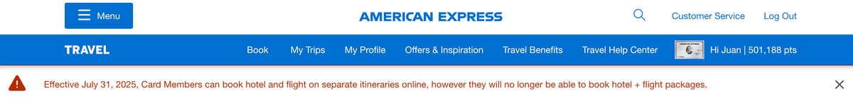 Amex flighthotel notice