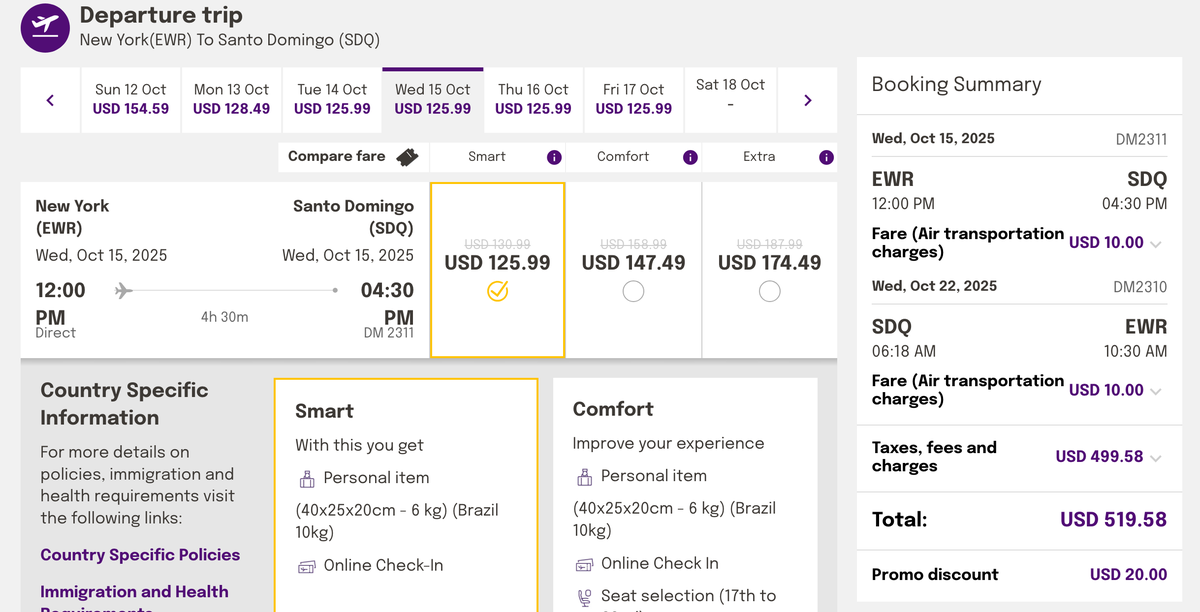 Arajet Santo Domingo Deal cost