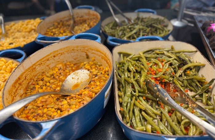 Atlanta ATL American Express Centurion Lounge hot buffet beans and beans Atlanta ATL American Express Centurion Lounge hot buffet beans and beans