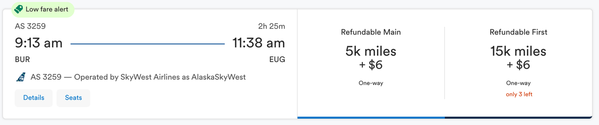 BUR to EUG Alaska Miles