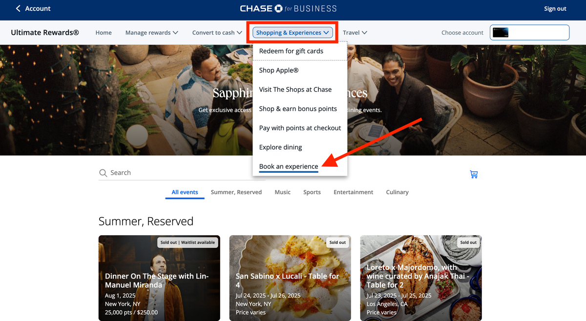 Book an experience through Chase