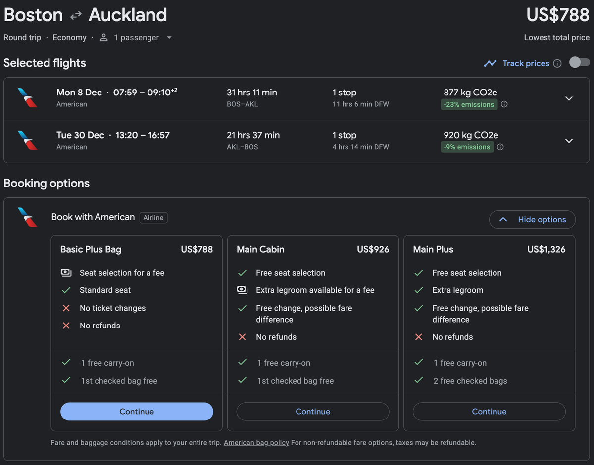 Boston to Auckland with American