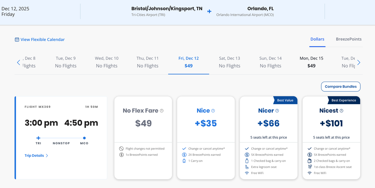Breeze Tri Cities to Orlando