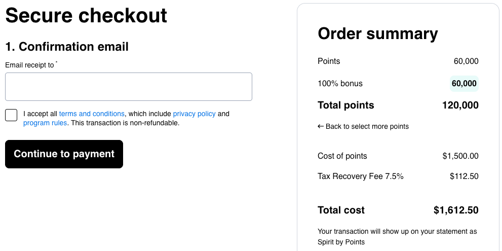 Buy Spirit points July 2025 pricing