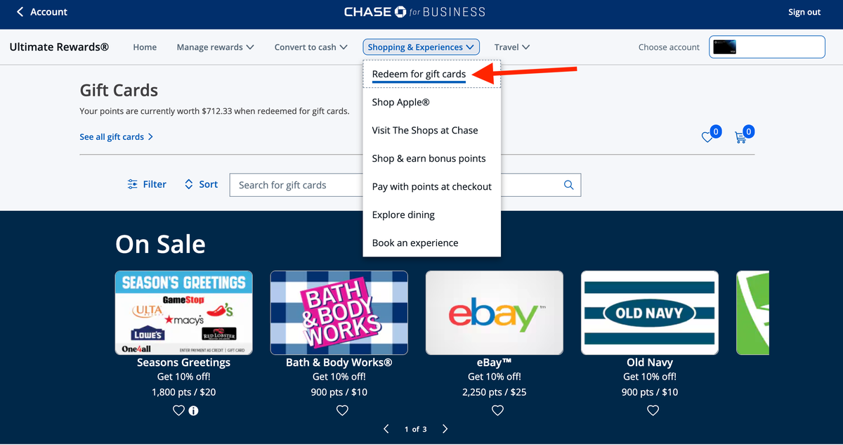 Buy gift cards with chase points