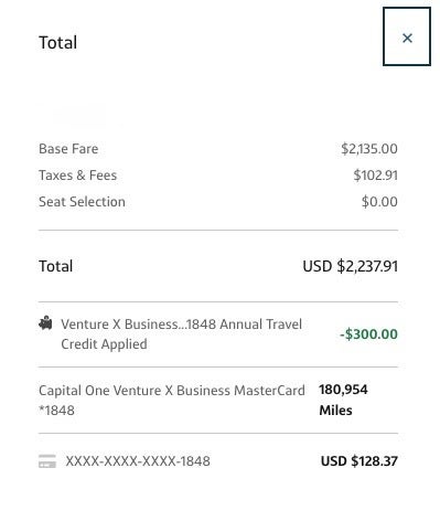 Capital One Travel charges ICN SEA