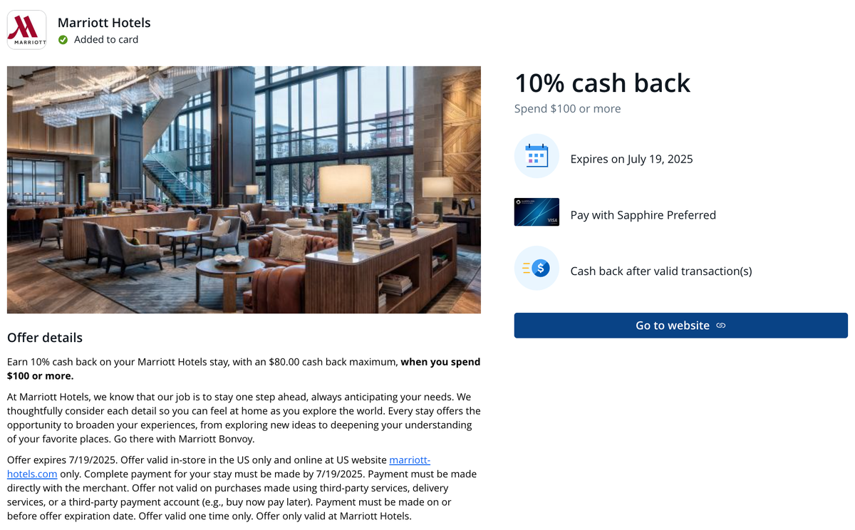 Chase Offer Marriott Hotels July 2025