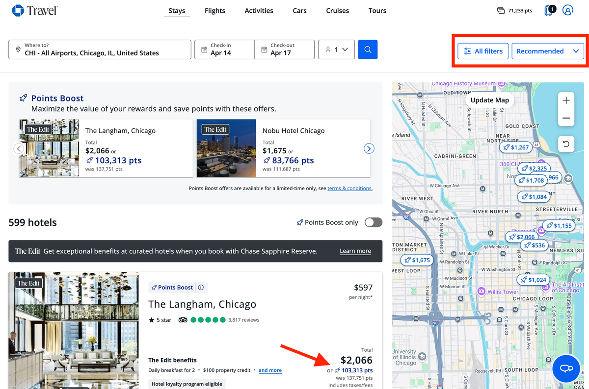 Chase Travel Hotel search