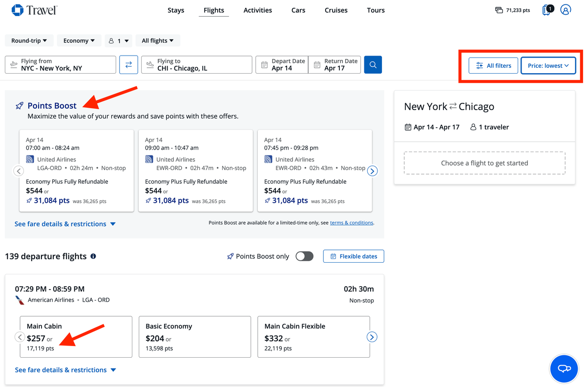 Chase Travel flight search