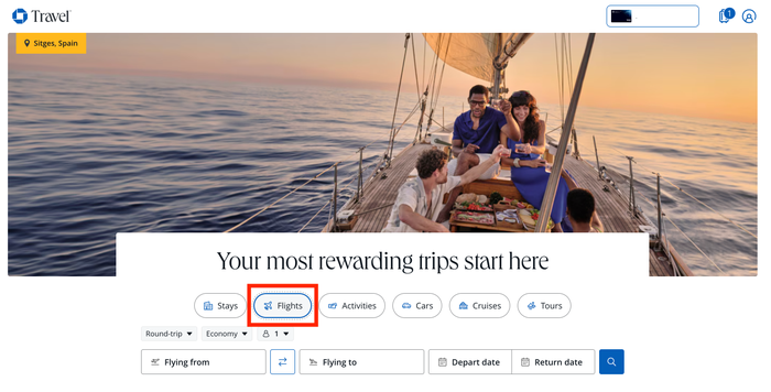 Search for flights through Chase Ultimate Rewards Chase Travel flights