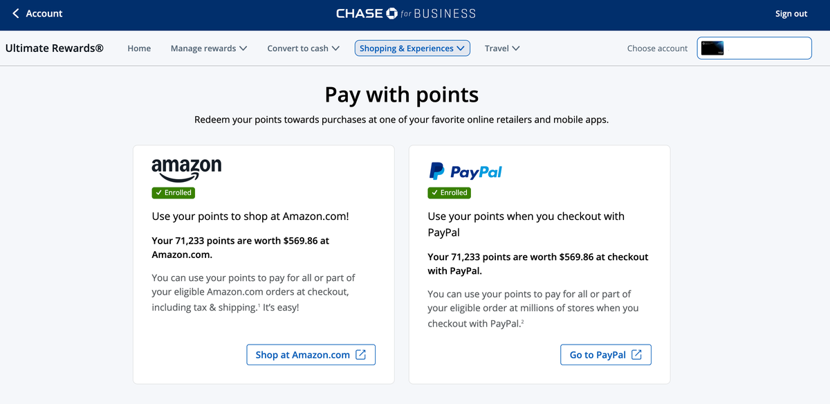 Chase pay with points for Amazon and PayPal