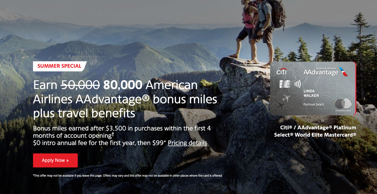 Citi AAdvantage Platinum Select 80k offer July 2025