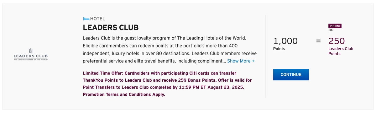 Citi Leaders Club Transfer Bonus July 2025