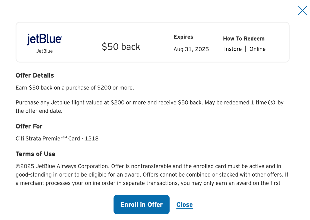 Citi Merchant Offer JetBlue July 2025