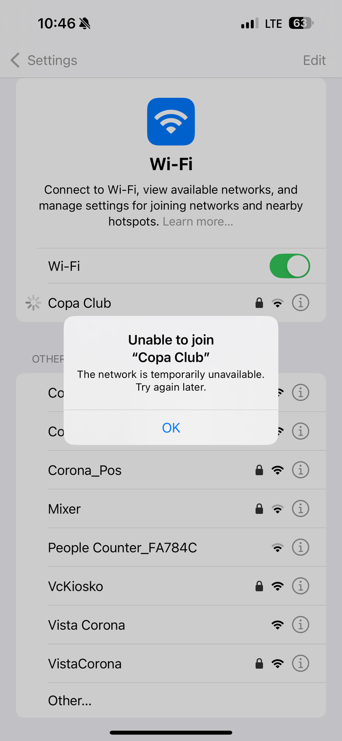 Copa Club PTY Terminal 2 wifi error Copa Club PTY Terminal 2 wifi error