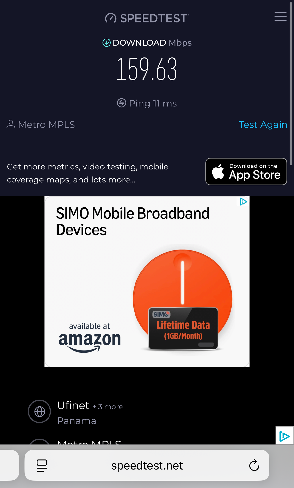 Copa Club PTY Terminal 2 wifi speed test