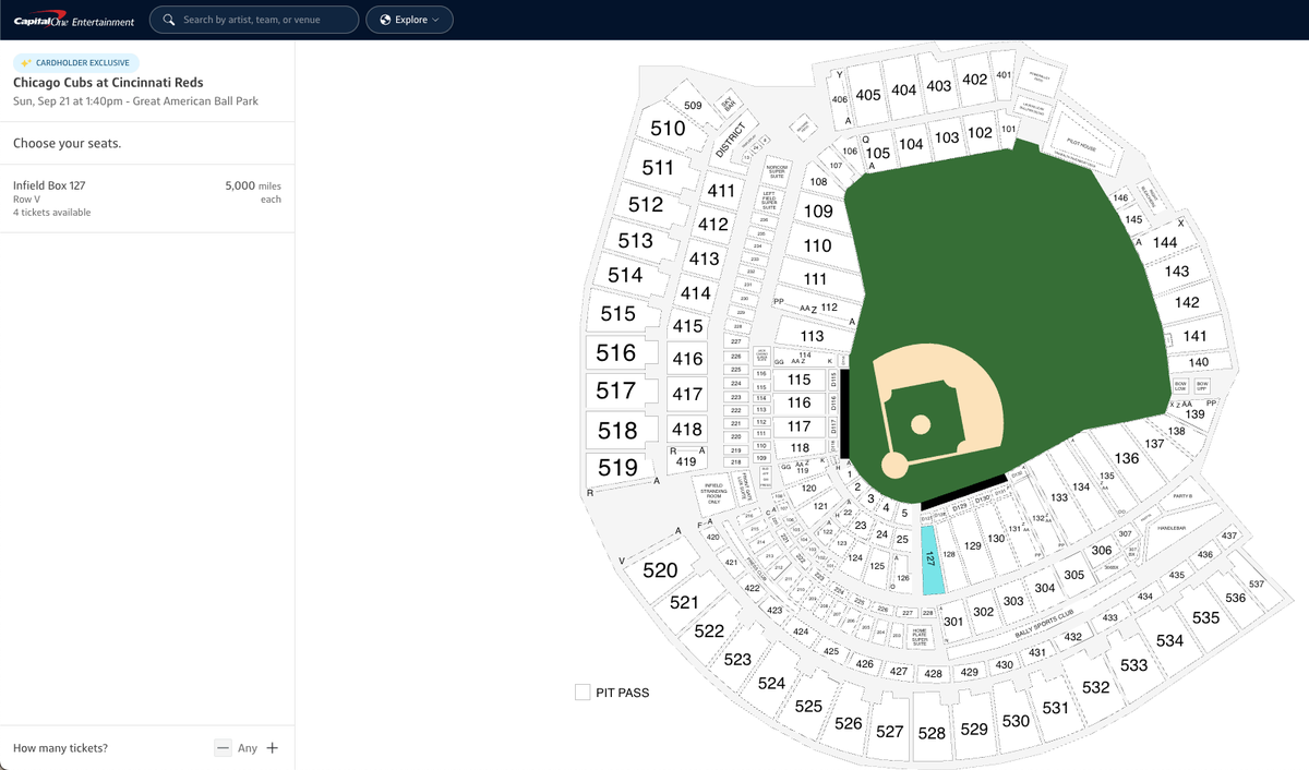 Cubs at Reds September 21 2025 using Capital One miles