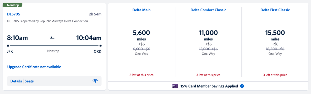 Delta Award Itinerary From JFK to ORD With TakeOff 15 Discount