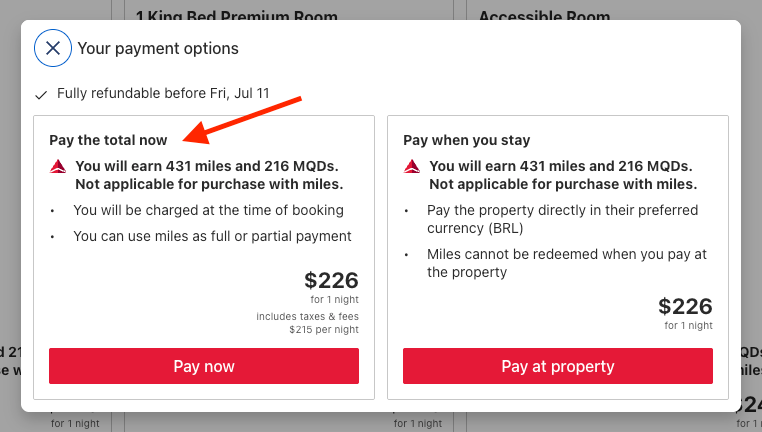 Delta Stays booking options prepaid