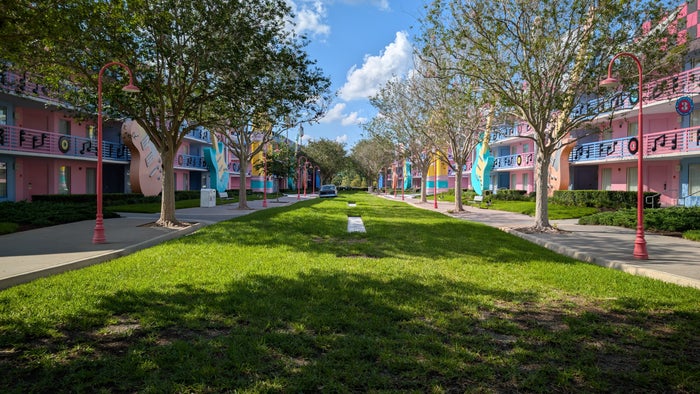 Disney’s All Star Music Resort Rock Inn courtyard Disney's All Star Music Resort Rock Inn courtyard