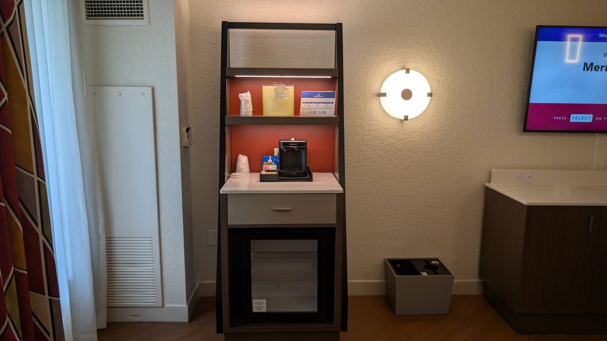 Disney's All Star Music Resort guest room coffee and beverage cooler