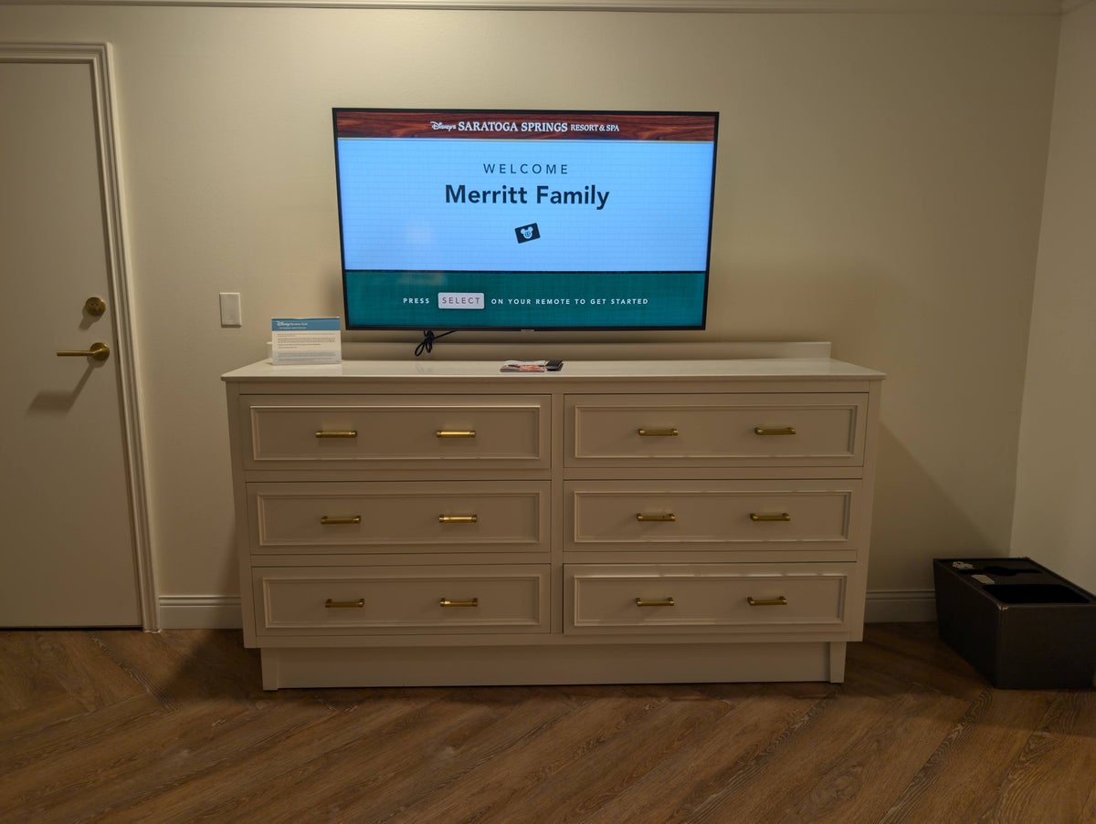 Disney's Saratoga Springs Resort & Spa room dresser and TV
