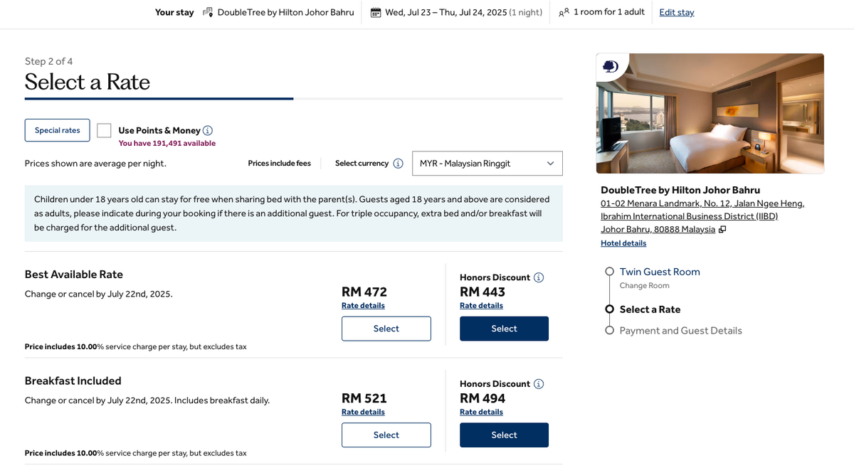 DoubleTree by Hilton Johor Bahru cash rate