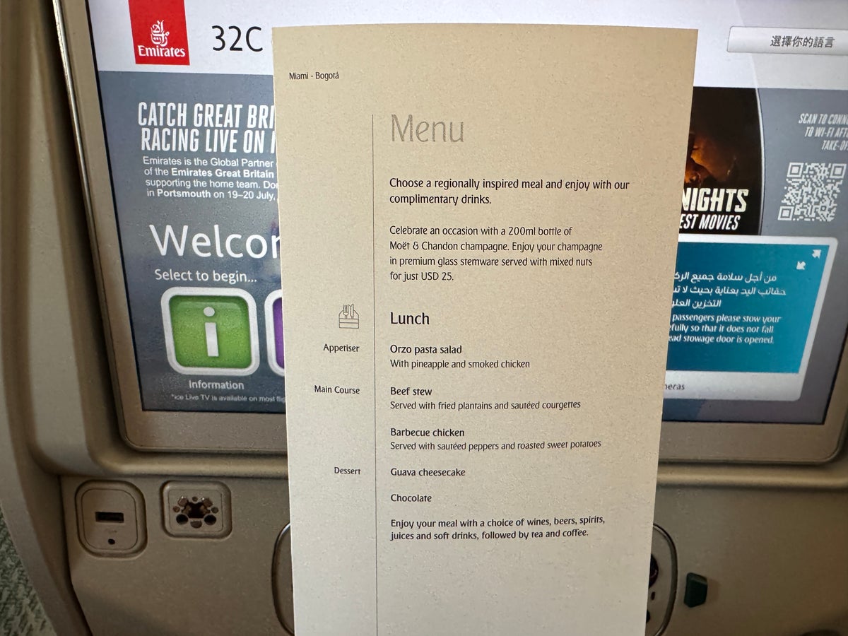 Emirates Boeing 777 300 Inflight Menu
