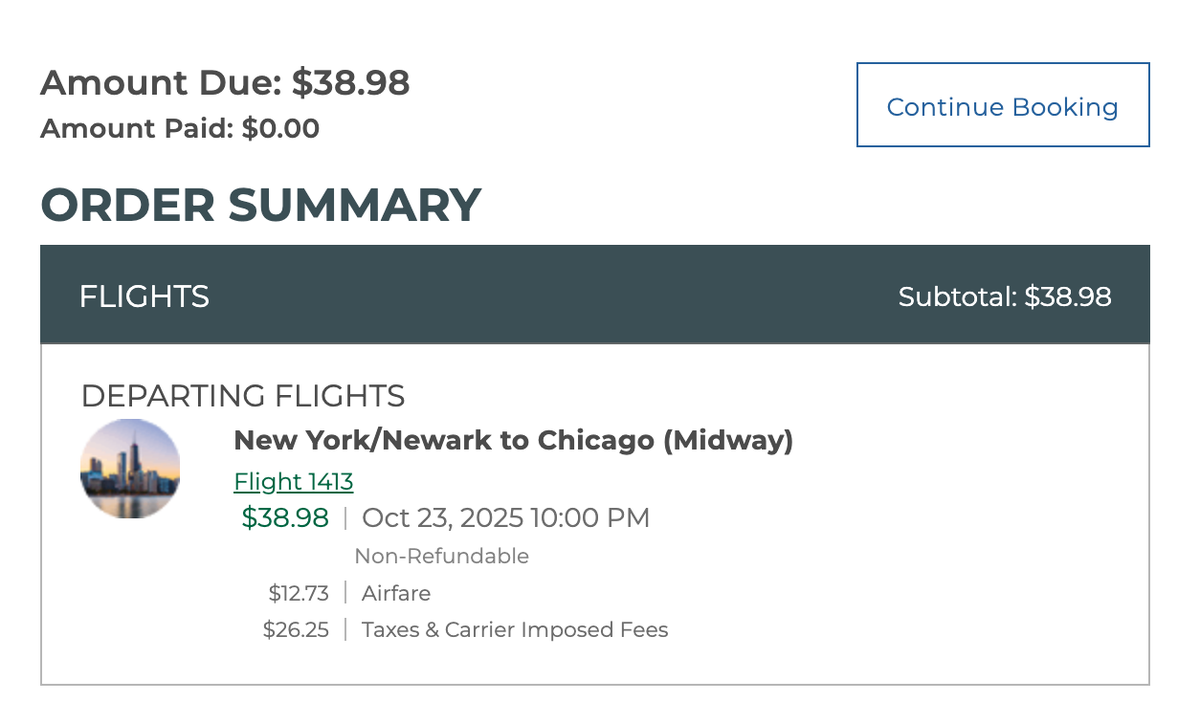 Frontier EWR to MDW sale fare