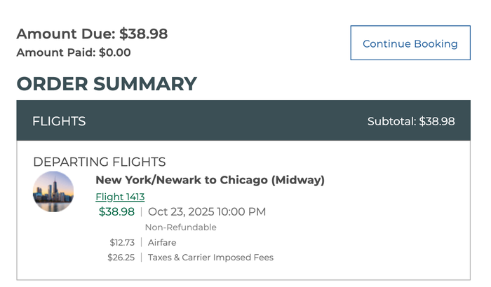 Frontier EWR to MDW Frontier EWR to MDW sale fare