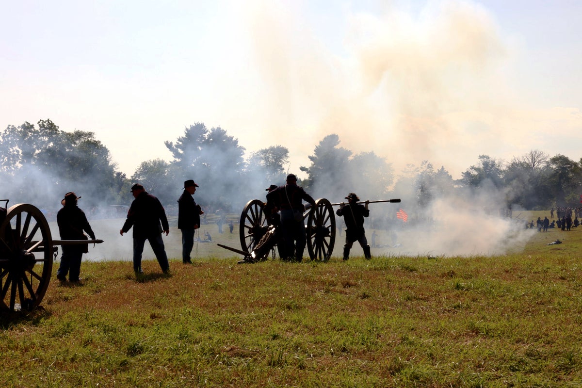 Gettysburg reenactment cannons silhouette Daniel Lady Farm 2025
