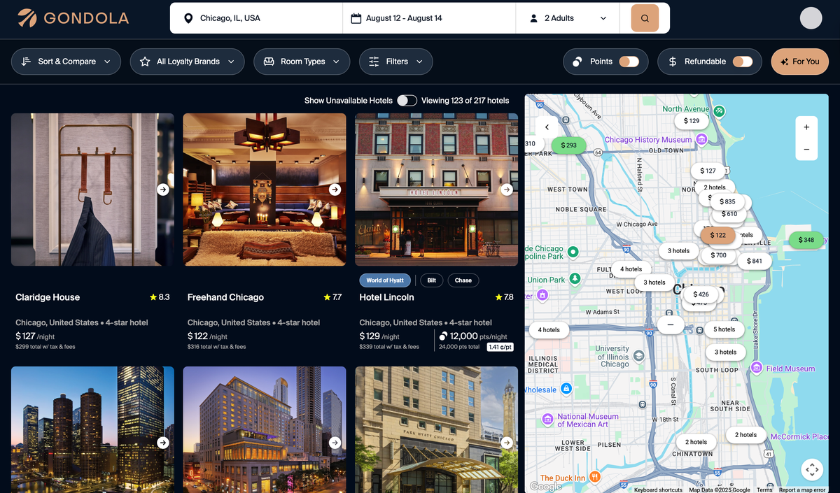 Gondola Hotel Search Results in Chicago