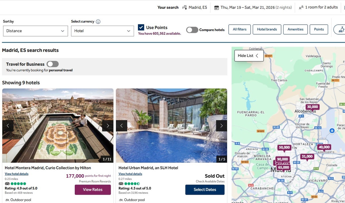 Hilton Honors Booking Map 