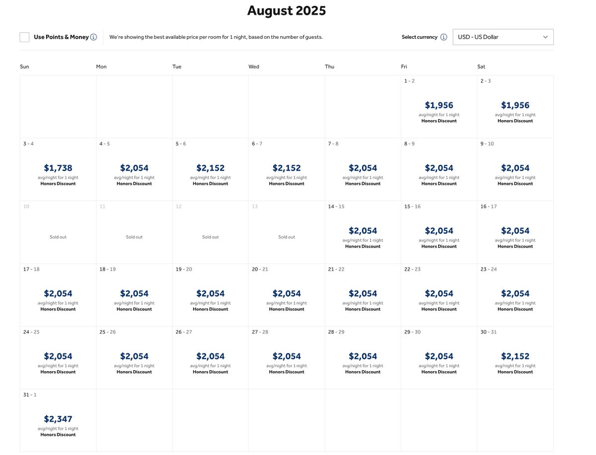 Waldorf Astoria New York cash rates