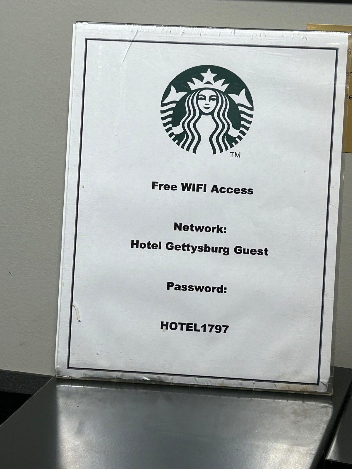 Hotel Gettysburg Starbucks shared Wi Fi