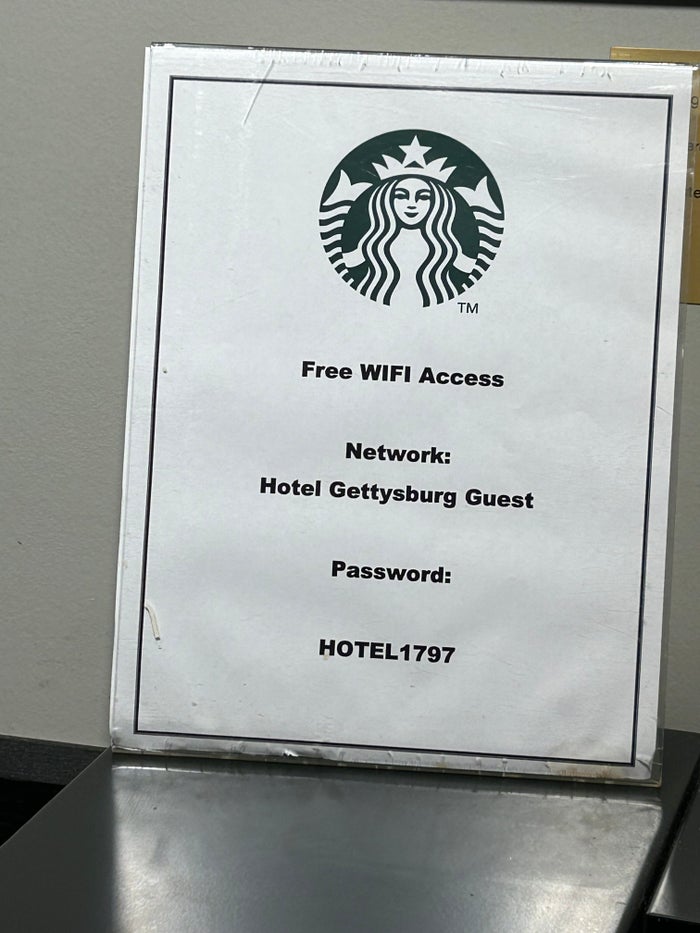 Hotel Gettysburg Starbucks shared Wi Fi Hotel Gettysburg Starbucks shared Wi Fi