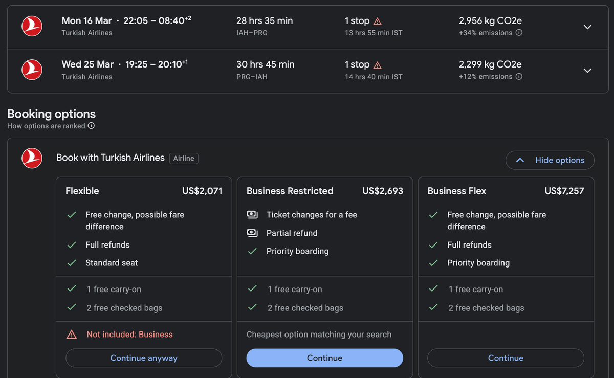 Houston to Prague with Turkish Airlines