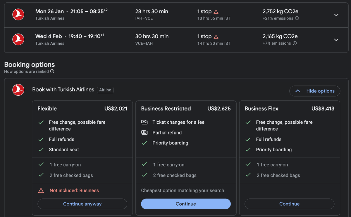 Houston to Venice with Turkish Airlines