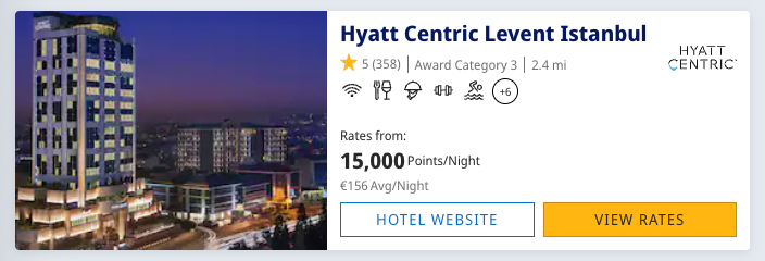 Hyatt Centric Levent Istanbul points price