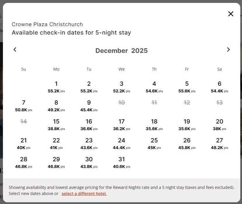 IHG One Rewards Flexible Rate Calendar