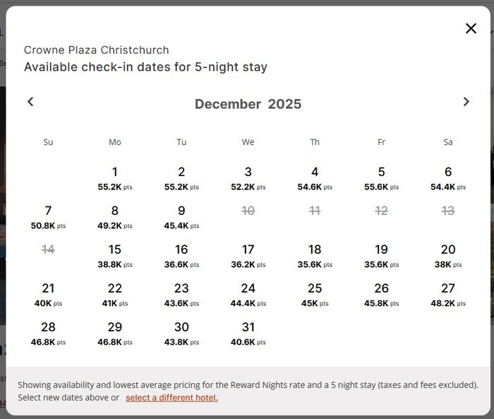 IHG One Rewards Flexible Rate Calendar