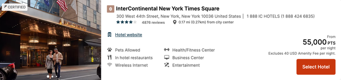 Intercontinental NYC Time Square points rate Intercontinental NYC Time Square points rate