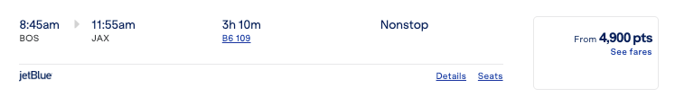 JetBlue SAVE25 points BOS JAX