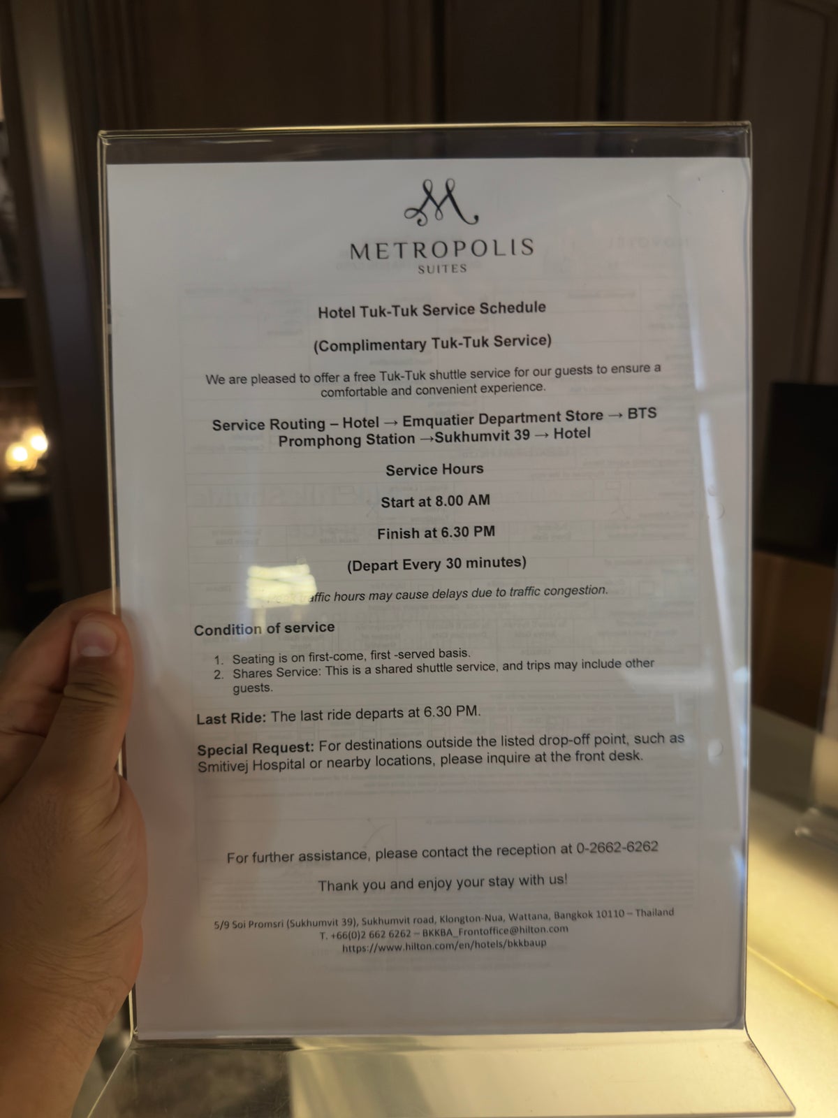 Metropolis Suites Bangkok tuk tuk service info