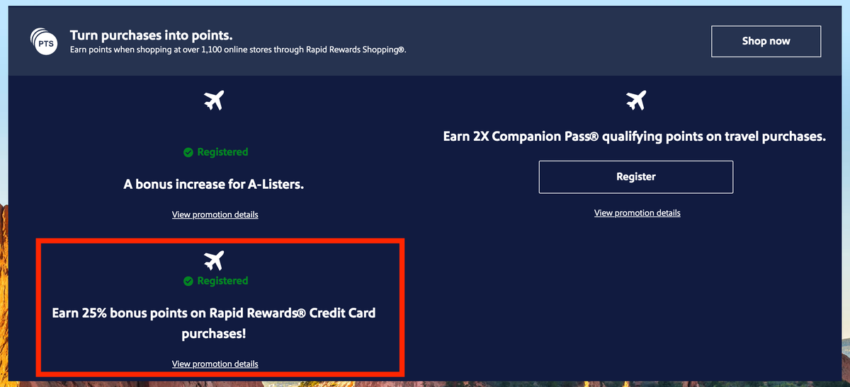 New Southwest credit card promo to earn 25 bonus points