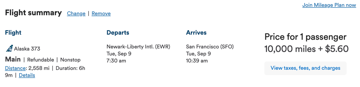 Newark to San Francisco Alaska Award Ticket