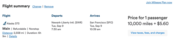 Newark to San Francisco Alaska Award Ticket